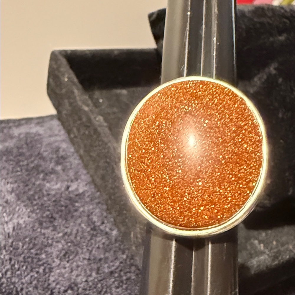 Sterling Silver Goldstone Statement Ring (Size 66… - image 5